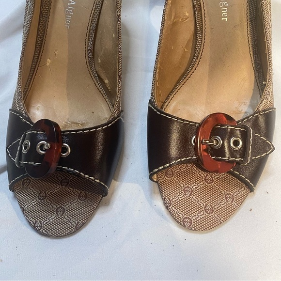 Etienne Aigner Peep Toe Brown Heels Pumps Size 6.5 - Picture 10 of 13